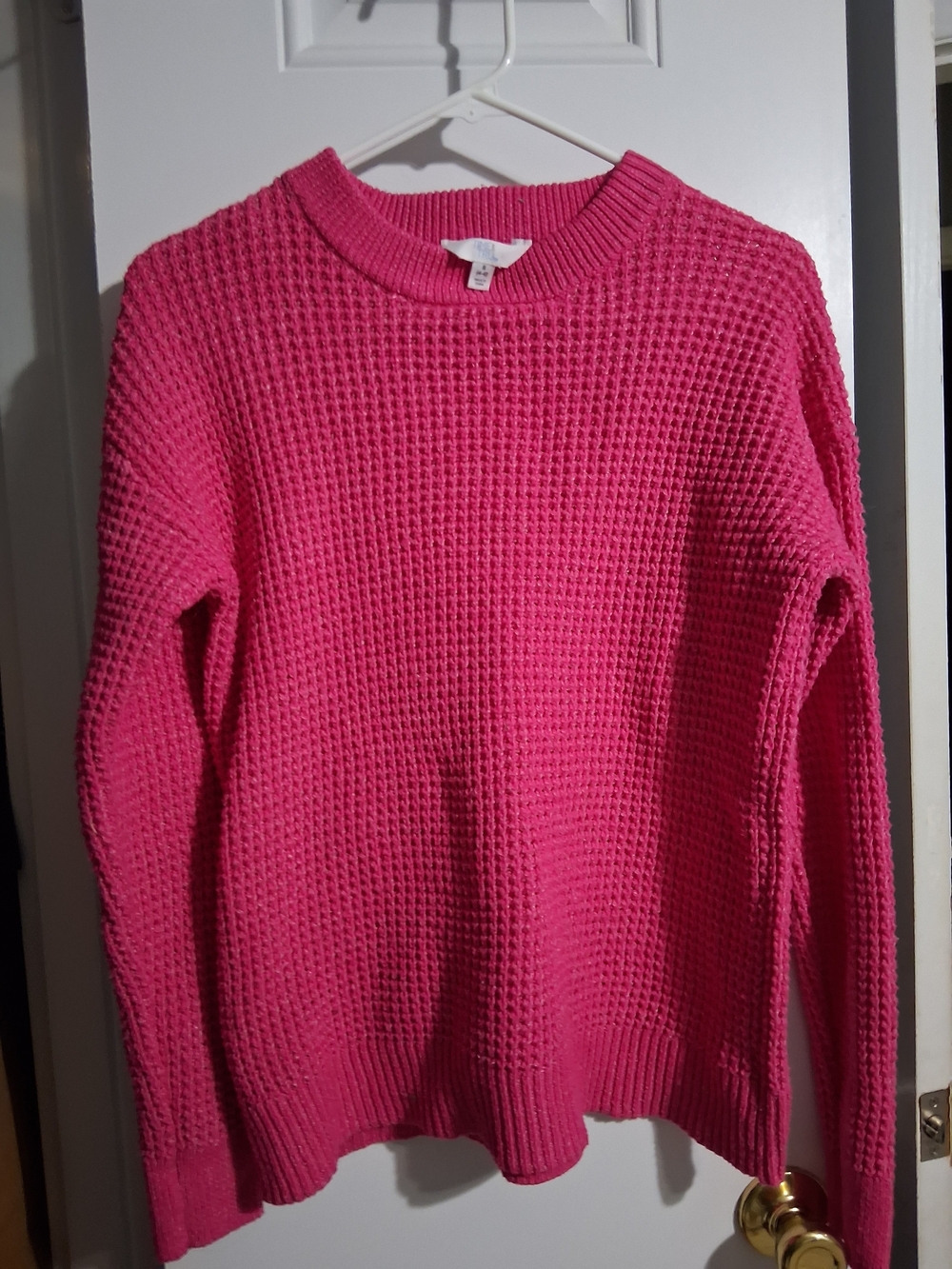 Time and Tru Pink Waffle-Knit Crewneck Sweater